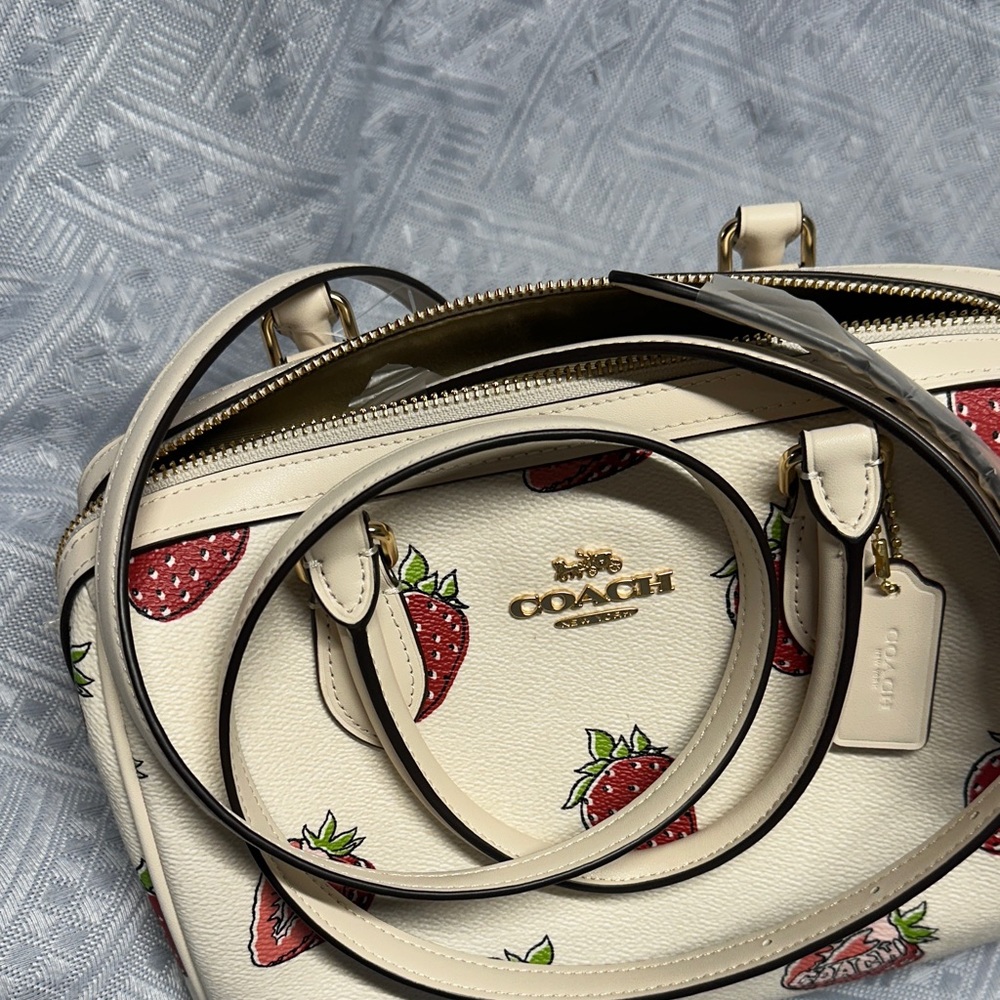 Coach Ivory Satchel with Red Strawberry Design - Picture 6 of 6